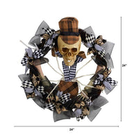 Thumbnail for 24” Halloween Skull in Plaid Mesh Wreath
