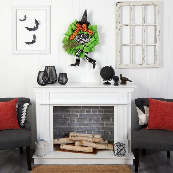 26" Halloween Witch Broom and Hat Mesh Wreath