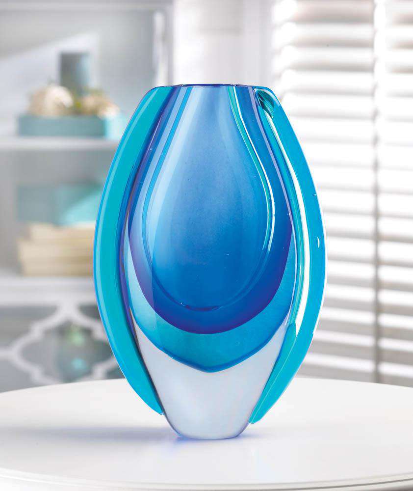 Azure Blue Art Glass Vase Accent Plus 