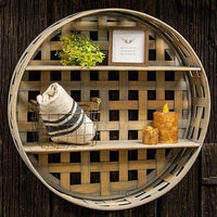 Thumbnail for Basket Weave Two-Level Round Wall Shelf Wall Baskets & Sculptures CWI+ 