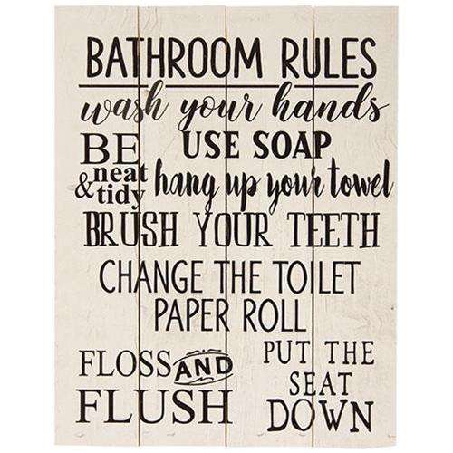 Bathroom Rules Pallet Art Bath & Laundry Signs CWI+ 
