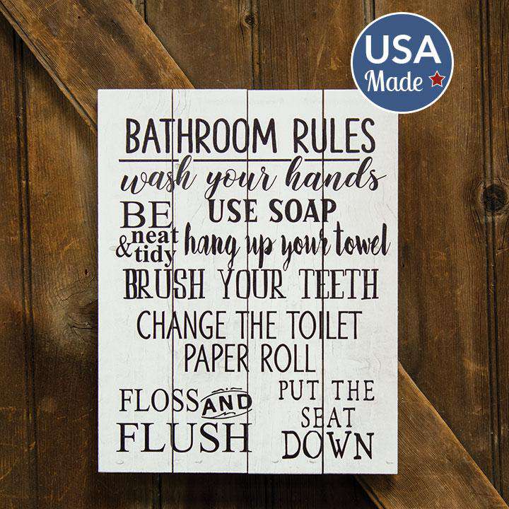 Bathroom Rules Pallet Art Bath & Laundry Signs CWI+ 