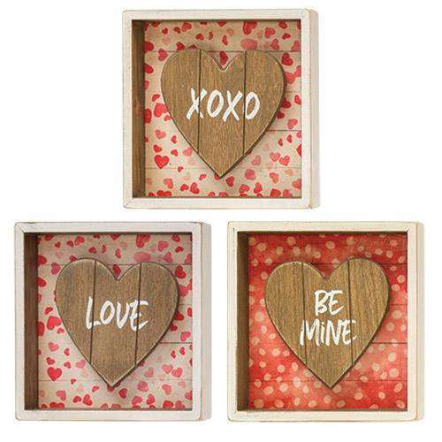 Be Mine Shadow Box Sign, 3 Asst. Pictures & Signs CWI+ 