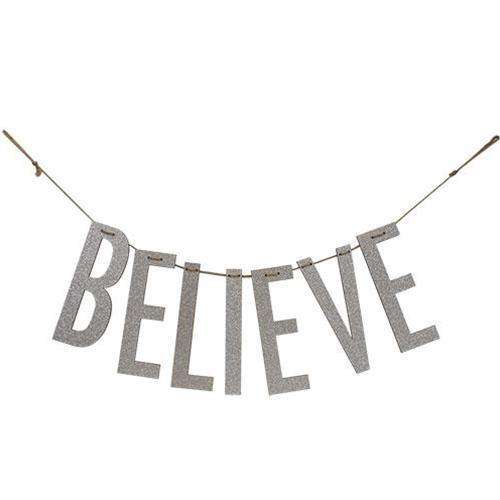 "Believe" Silver Wood Garland New Christmas CWI+ 