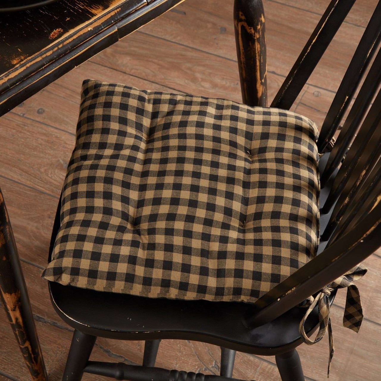 Black Check Country Chair Pad Chair Pad VHC Brands 