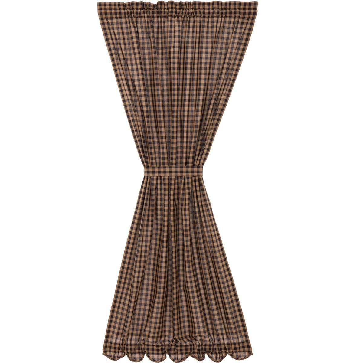 Black Check Door Panel Khaki Curtain 72