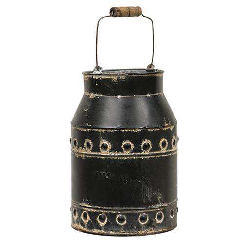 Black Distressed Milk Can With Handle Buckets & Cans CWI+ 