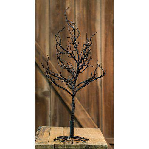 Black Glitter Halloween Tree w/Web Base, 18" - The Fox Decor