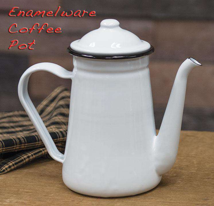 Black Rim Enamel Coffee Pot Enamelware CWI+ 