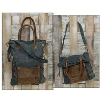 Thumbnail for Blue & Leather Fold-Over Convertible Tote Wearable / Accessories CWI+ 