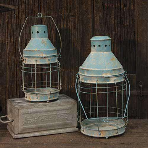 Blue Railroad Lanterns, 2/Set Lanterns/Lids CWI+ 