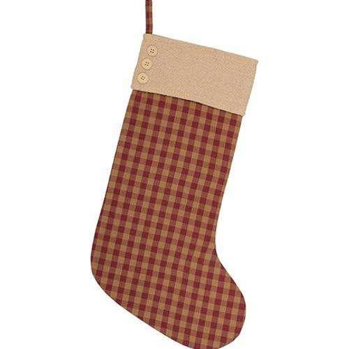 Burgundy Check Button Stocking, 12x20 - The Fox Decor