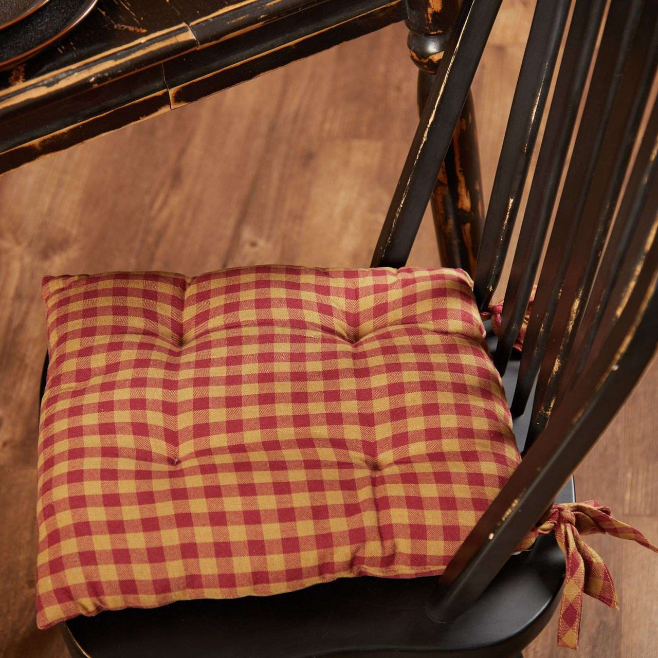 Burgundy Check Country Chair Pad Chair Pad VHC Brands 