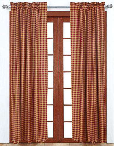 Burgundy Check Panels Farmhouse Curtains 2/Set curtains CWI Gifts 