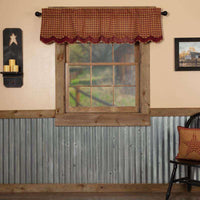 Burgundy Check Scalloped Layered Lined Valance Curtain - The Fox Decor