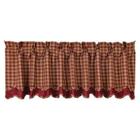 Burgundy Check Scalloped Layered Lined Valance Curtain - The Fox Decor