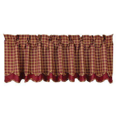Burgundy Check Scalloped Layered Lined Valance Curtains CWI+ 