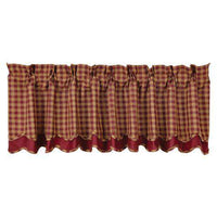 Thumbnail for Burgundy Check Scalloped Layered Lined Valance Curtains CWI+ 