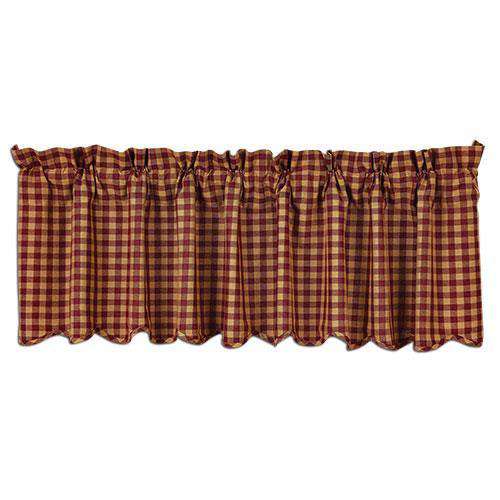 Burgundy Check Scalloped Valance, 16x72 Curtains CWI+ 