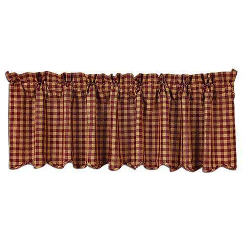 Burgundy Check Scalloped Valance, 16x72 - The Fox Decor