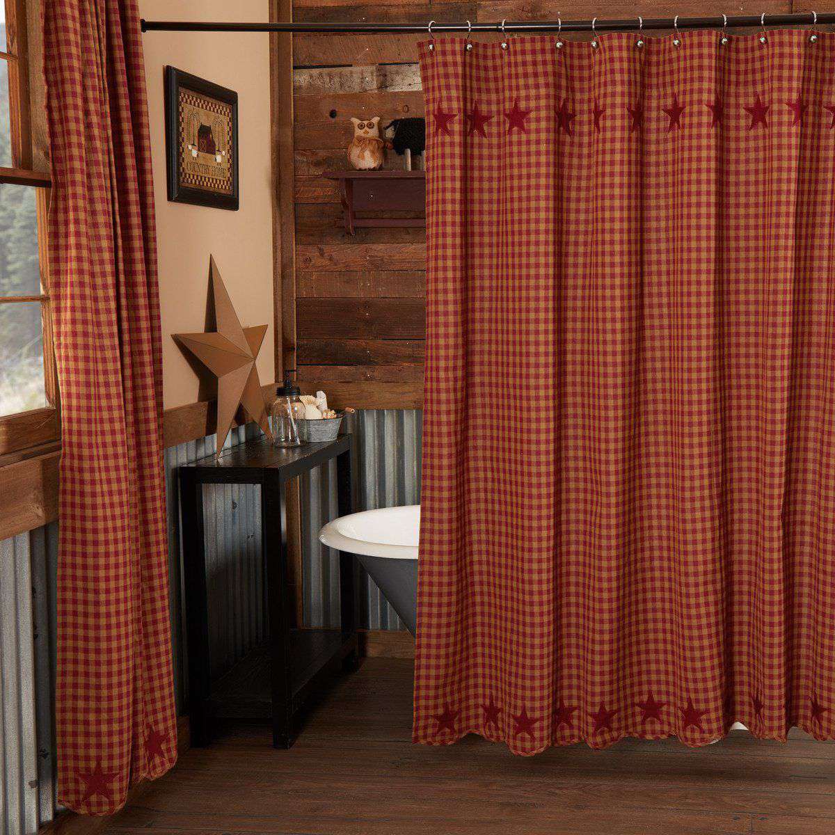 Burgundy Star Scalloped Shower Curtain 72"x72" - The Fox Decor