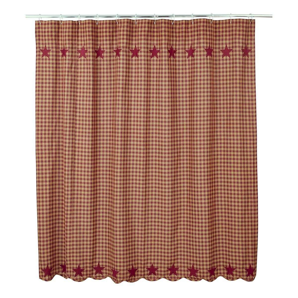 Burgundy Star Scalloped Shower Curtain 72"x72" curtain VHC Brands 