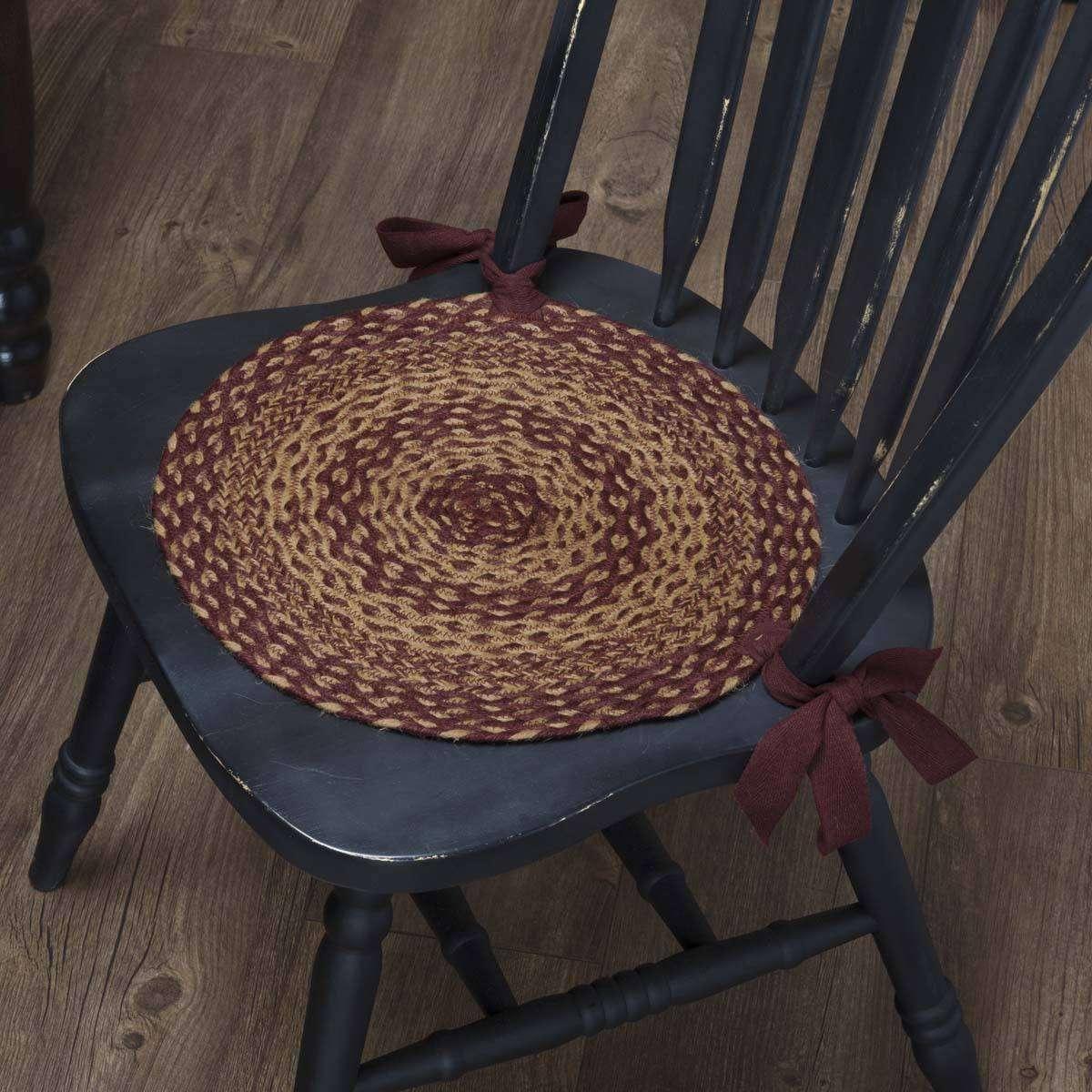 Burgundy Tan Braided Jute Chair Pad Set of 6 Chair Pad VHC Brands 