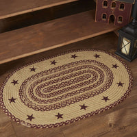 Thumbnail for Burgundy Tan Jute Braided Rug Oval Stencil Stars VHC Brands Rugs VHC Brands 