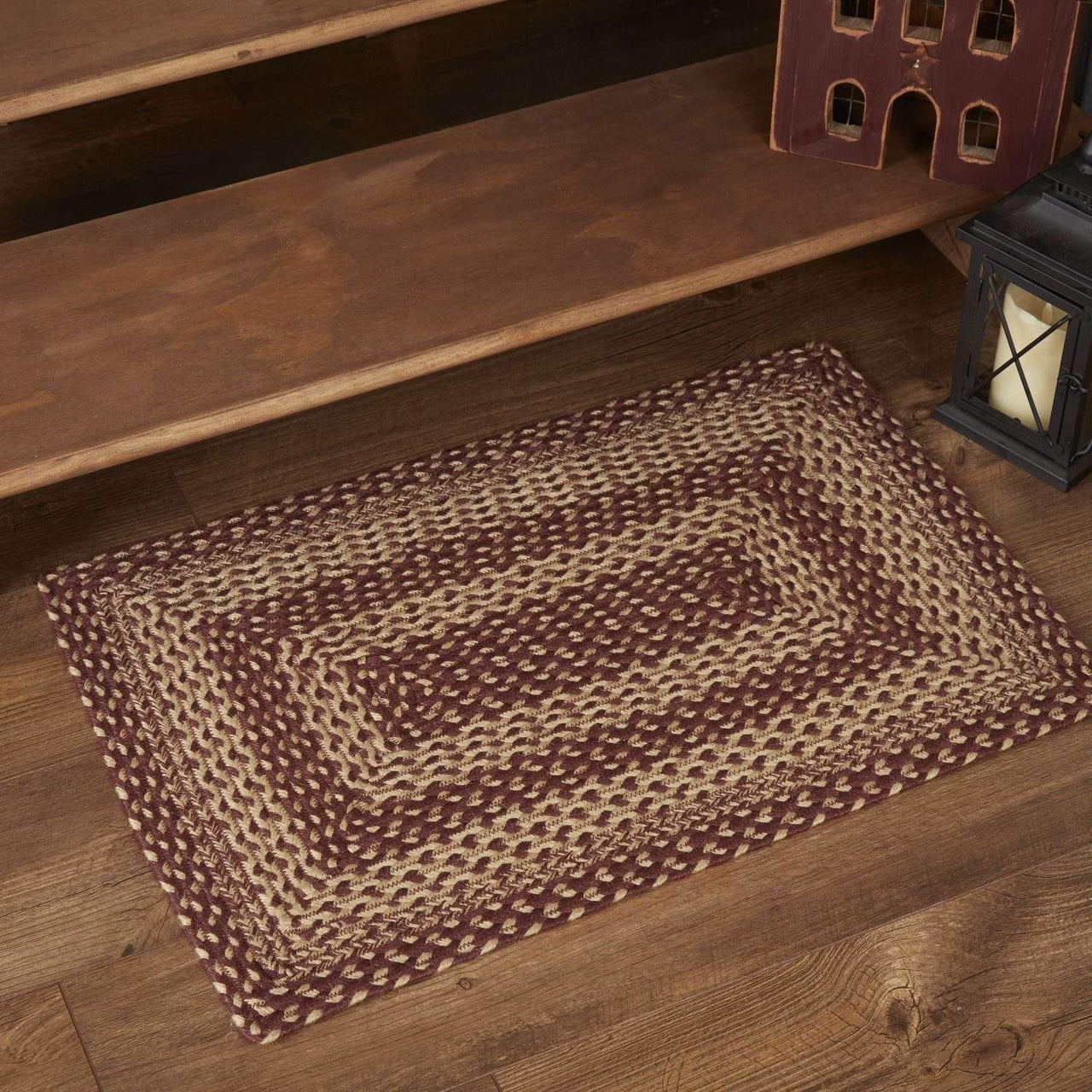 Burgundy Tan Jute Rug Rectangular VHC Brands - The Fox Decor