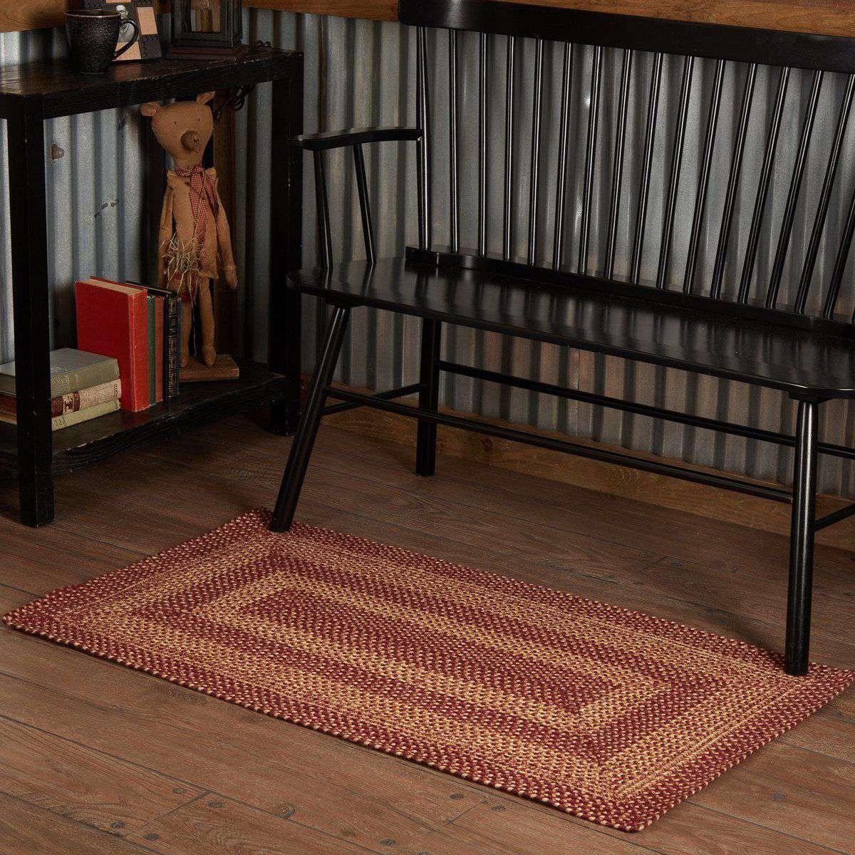 Burgundy Tan Jute Rug Rectangular VHC Brands - The Fox Decor