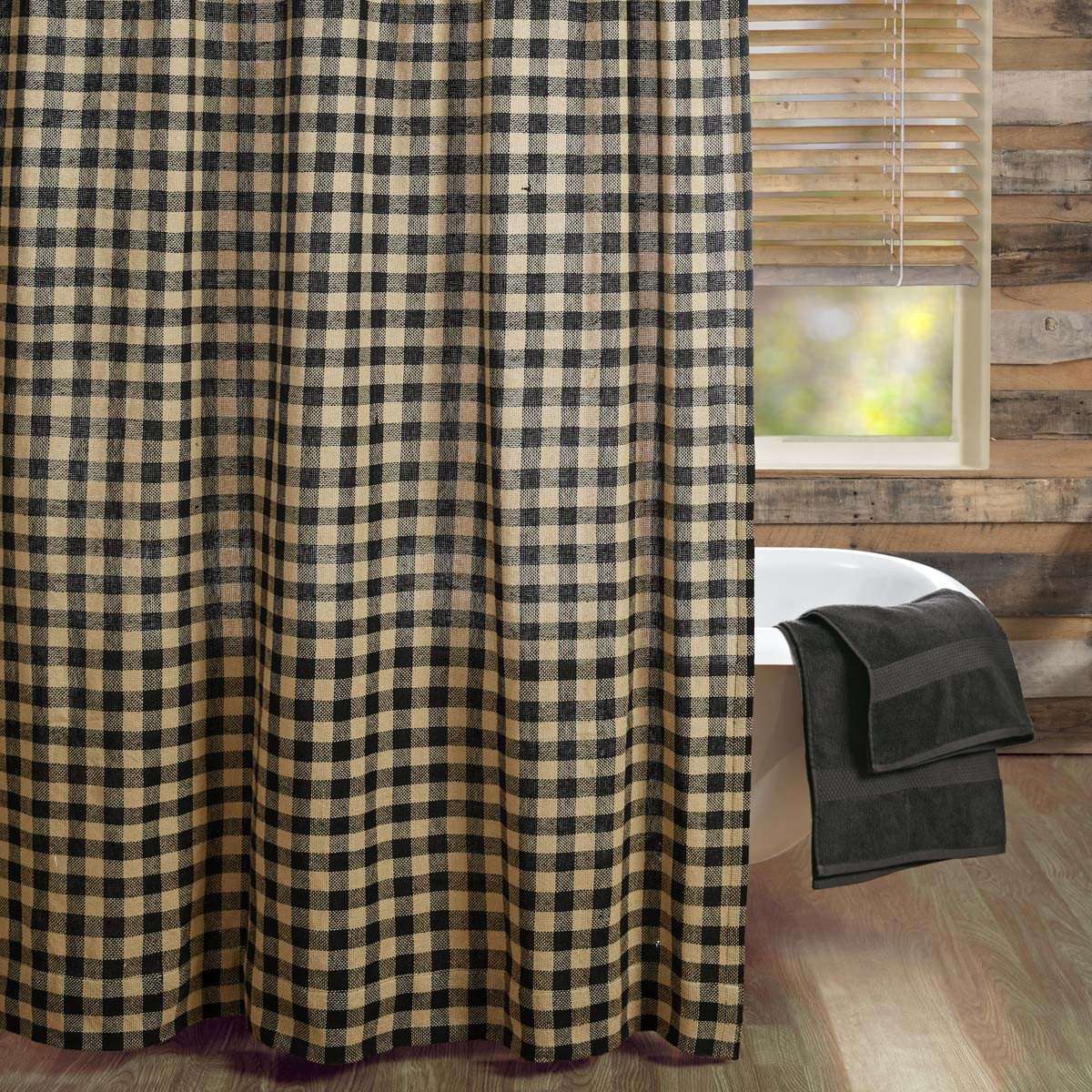 Burlap Black Check Shower Curtain 72