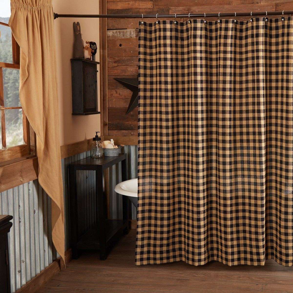 Burlap Black Check Shower Curtain 72"x72" curtain VHC Brands 