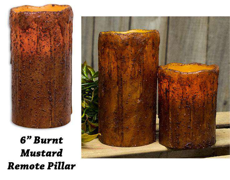 Burnt Mustard Remote Pillar, 6" Pillars/Tealights/Votives CWI+ 