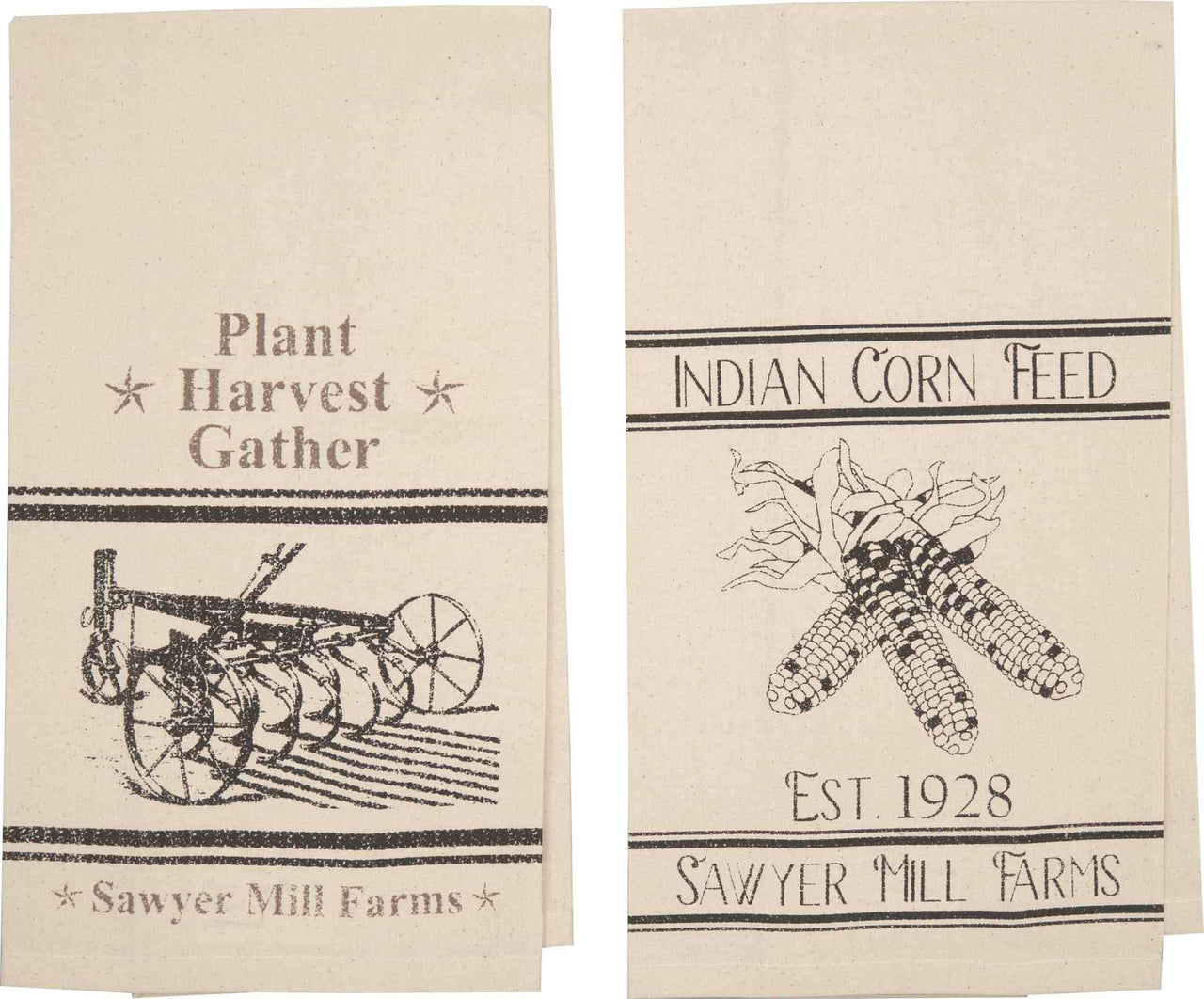 Sawyer Mill Charcoal Plow & Corn Muslin Unbleached Natural Tea Towel Set of 2 19x28 VHC Brands - The Fox Decor
