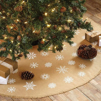 Snowflake Burlap Natural Mini Christmas Tree Skirt 21 VHC Brands - The Fox Decor