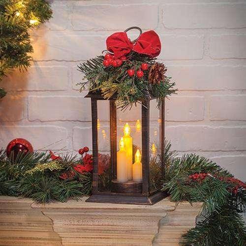 Christmas Lantern w/Greenery - The Fox Decor