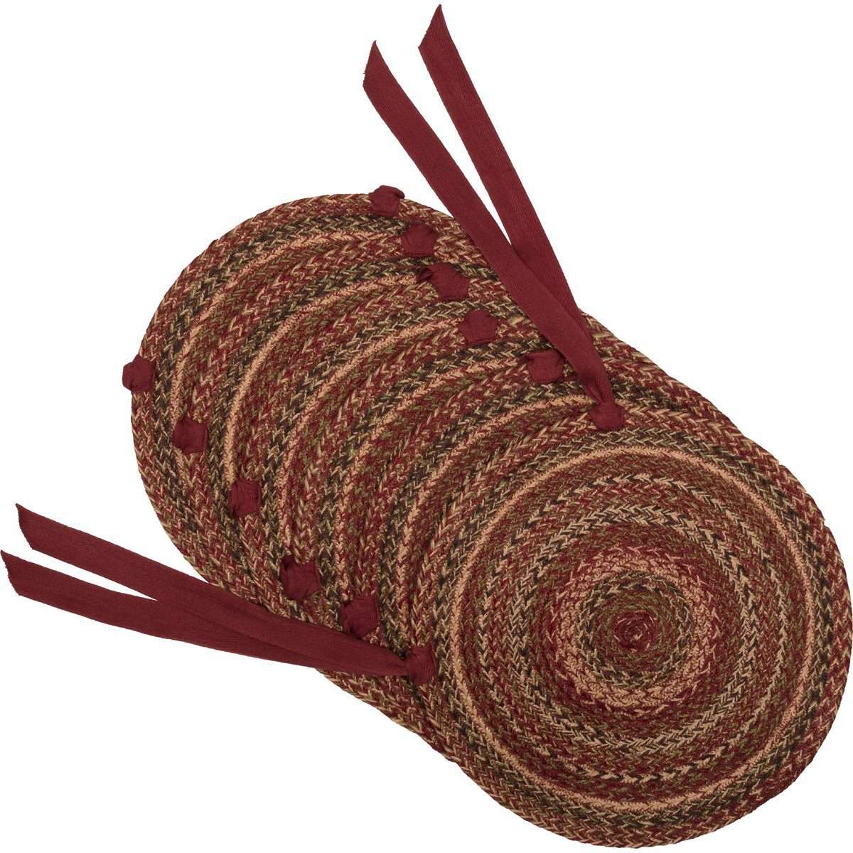 Cider Mill Jute Braided Chair Pad Set of 6 Burgundy, Natural, Green Chair Pad VHC Brands 
