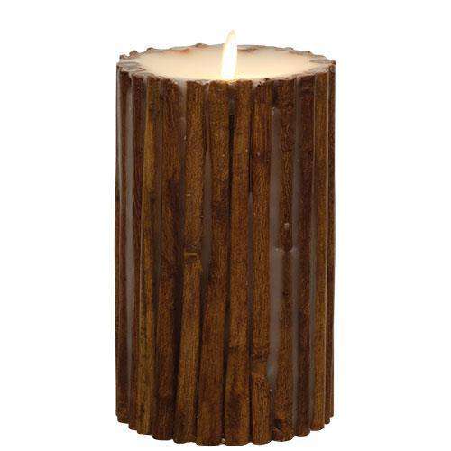 Cinnamon Stick Luminara, 4"x7" Pillar Candle with a realistic flickering flame - The Fox Decor