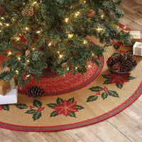 Poinsettia Jute Christmas Tree Skirt 50 VHC Brands - The Fox Decor