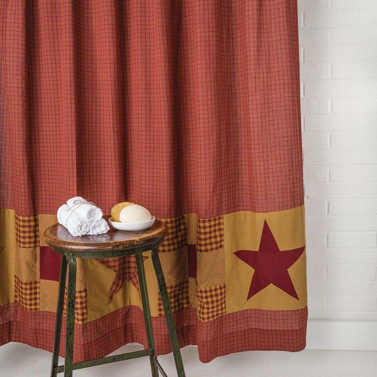 Classic Country Primitive Bath - Ninepatch Star Red Shower Curtain curtains CWI Gifts 