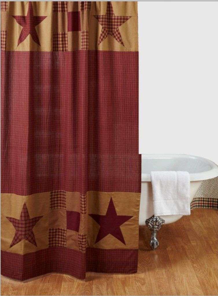 Classic Country Primitive Bath - Ninepatch Star Red Shower Curtain - The Fox Decor