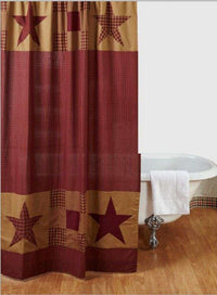 Thumbnail for Classic Country Primitive Bath - Ninepatch Star Red Shower Curtain - The Fox Decor