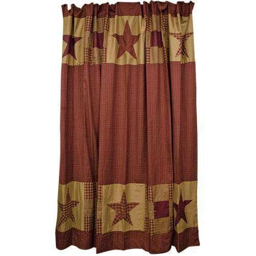 Classic Country Primitive Bath - Ninepatch Star Red Shower Curtain - The Fox Decor