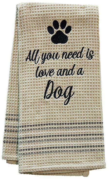 Cotton Black & White Love & Dog Dish Towel CWI Gifts 