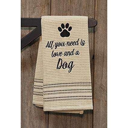 Cotton Black & White Love & Dog Dish Towel CWI Gifts 