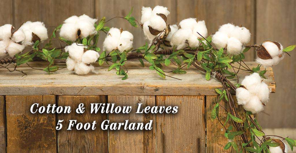 Cotton & Willow Leaves Garland, 5ft Cotton Florals CWI+ 