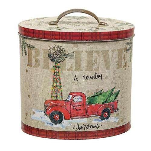 Country Christmas Oval Tin With Lid - The Fox Decor