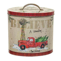Country Christmas Oval Tin With Lid - The Fox Decor