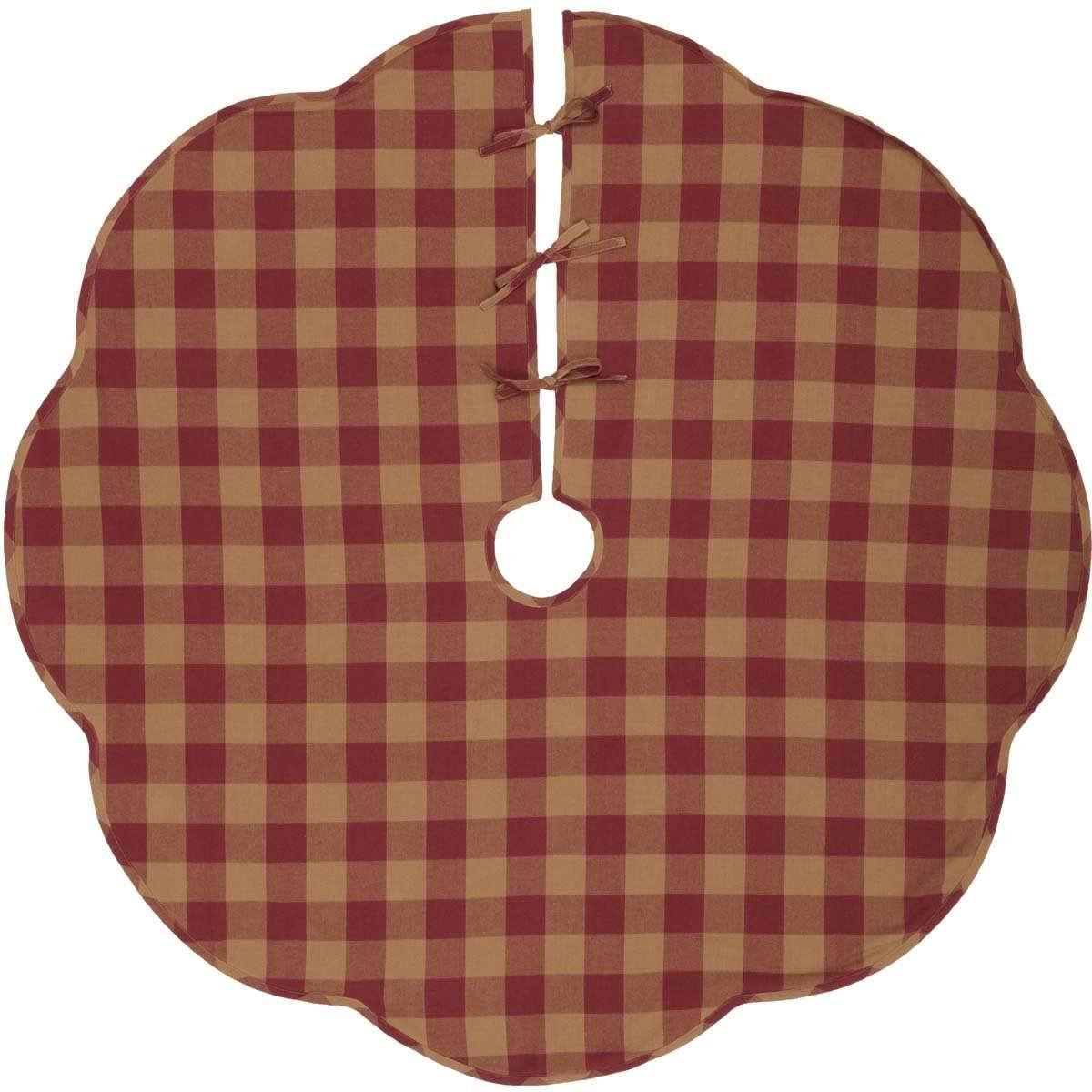 Burgundy Check Scalloped Christmas Tree Skirt 55 VHC Brands - The Fox Decor