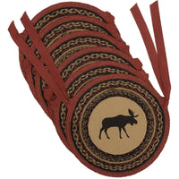 Thumbnail for Cumberland Moose Applique Braided Jute Chair Pad Set of 6 Natural, Chili Pepper Red, Caviar - The Fox Decor